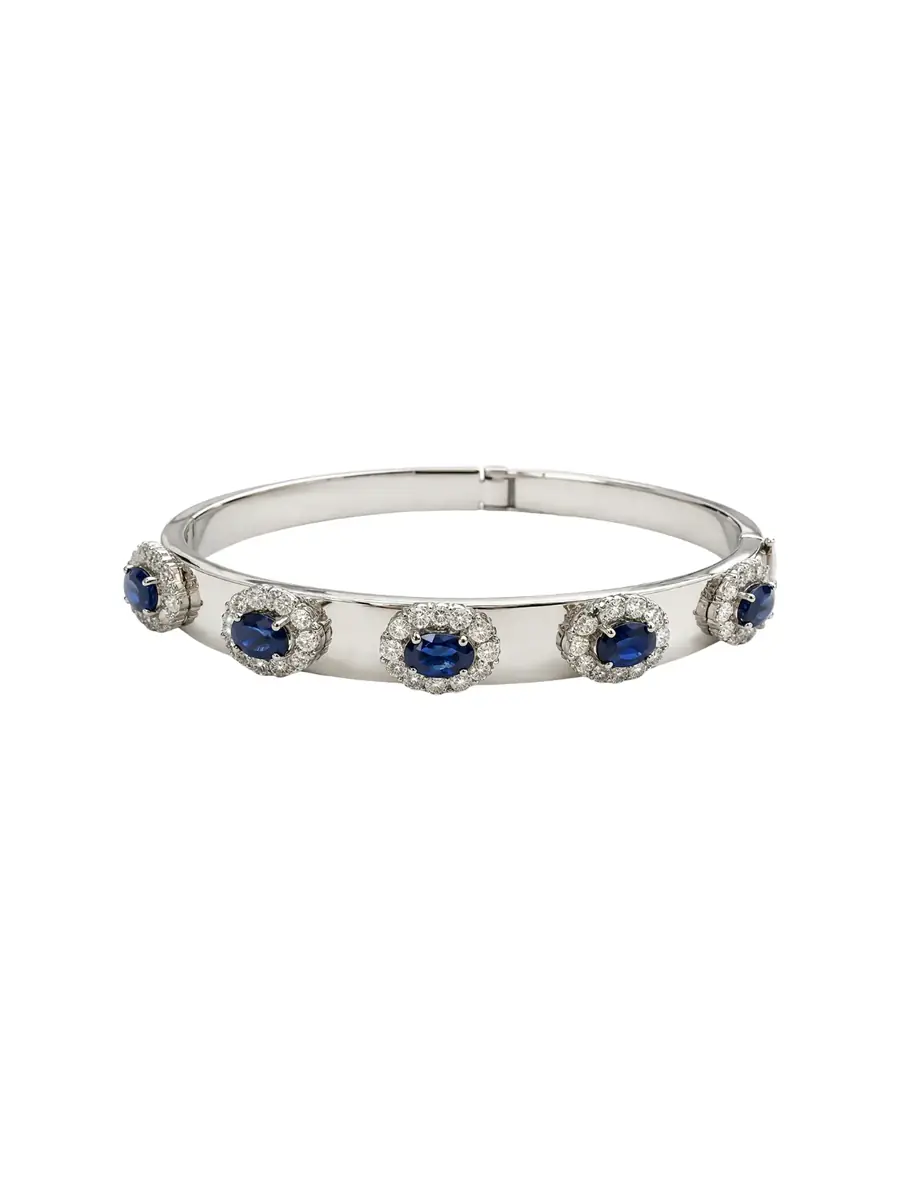 Wish Fine Jewelry 4.85ct Diamond Blue Sapphire 14K Gold Bangle Bracelet