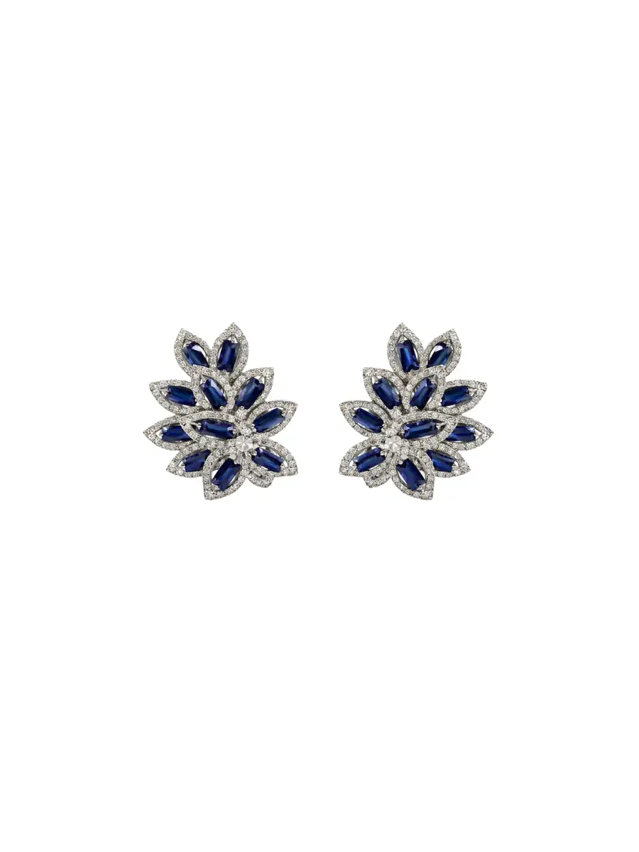 Wish Fine Jewelry 5.84ct Diamond Sapphire 14K Gold Leaf Earring