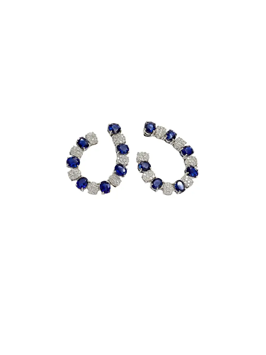 Wish Fine Jewelry 6.25ct Diamond Sapphire 14K Gold Curved Earrings