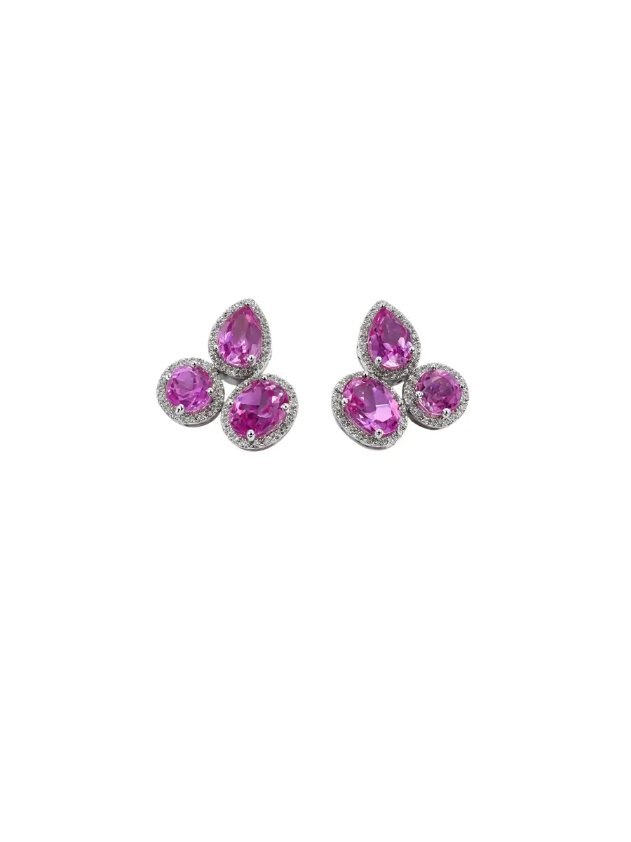 Wish Fine Jewelry 6.43ct Diamond Pink Topaz 14K Gold Triple Stone Earrings