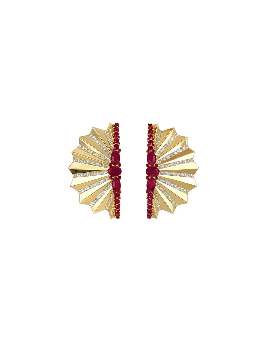 Wish Fine Jewelry 6.58ct Diamond Ruby 14K Gold Fanned Earrings