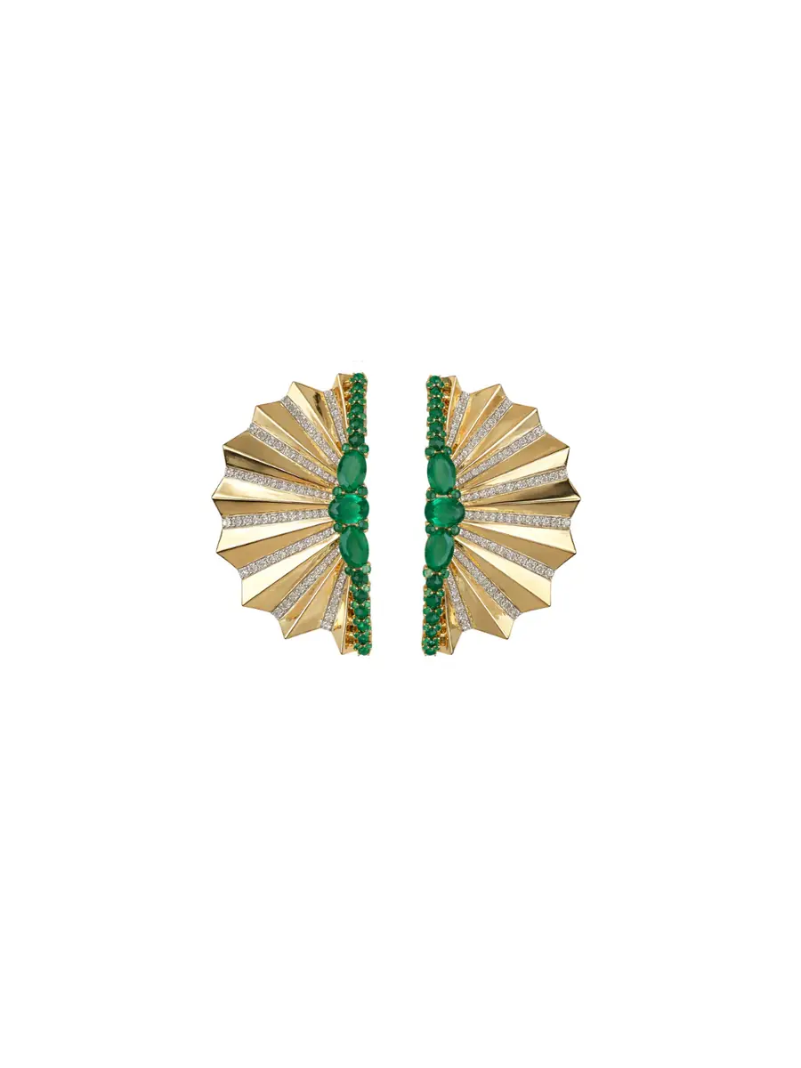 Wish Fine Jewelry 6.93ct Diamond Emerald 18K Gold Fanned Earrings