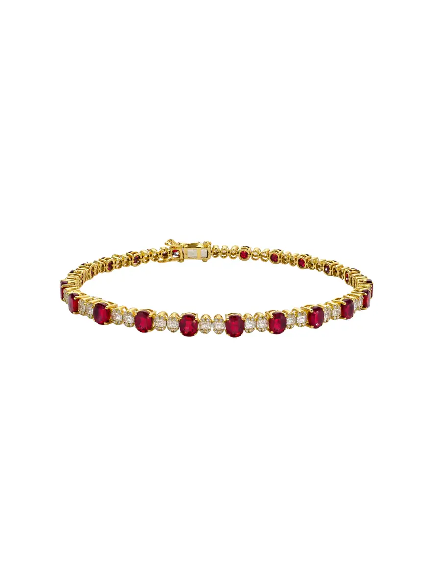 Wish Fine Jewelry 8.15ct Diamond Ruby 14K Gold Tennis Bracelet