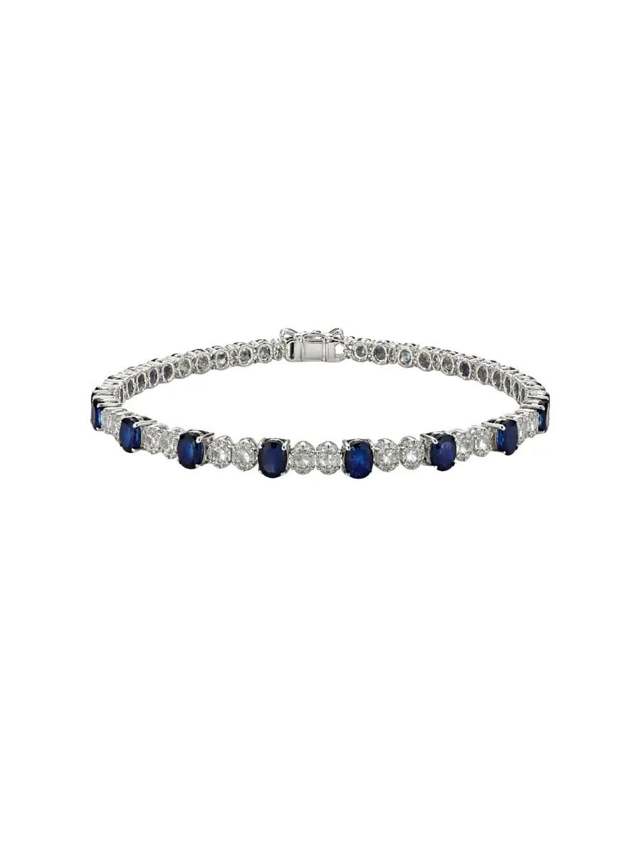Wish Fine Jewelry 8.15ct Diamond Sapphire 14K Gold Tennis Bracelet