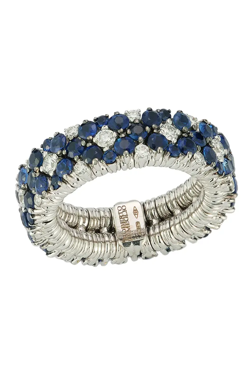 ROBERTO DEMEGLIO Blue Sapphire Diamond Two Row Cachmere Stretch Ring