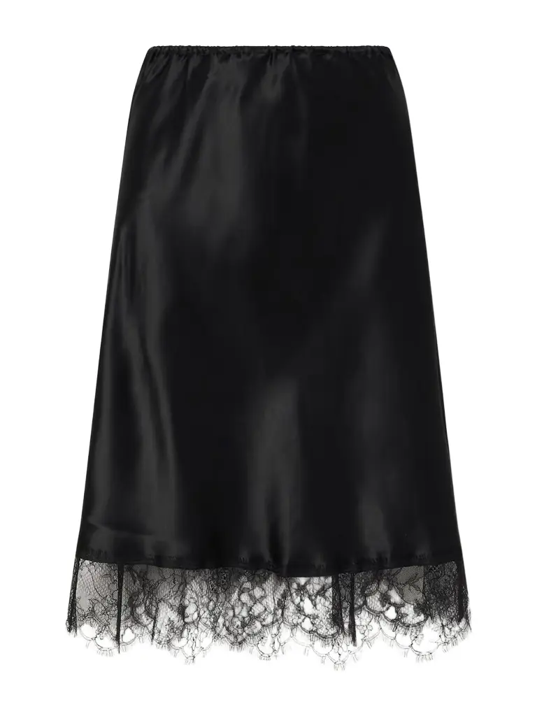 Carine Gilson Lace-trimmed Silk-satin Midi Skirt