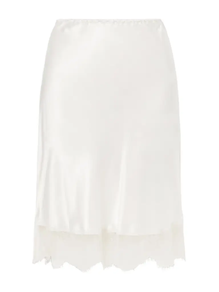 Carine Gilson Lace-trimmed Silk-satin Midi Skirt