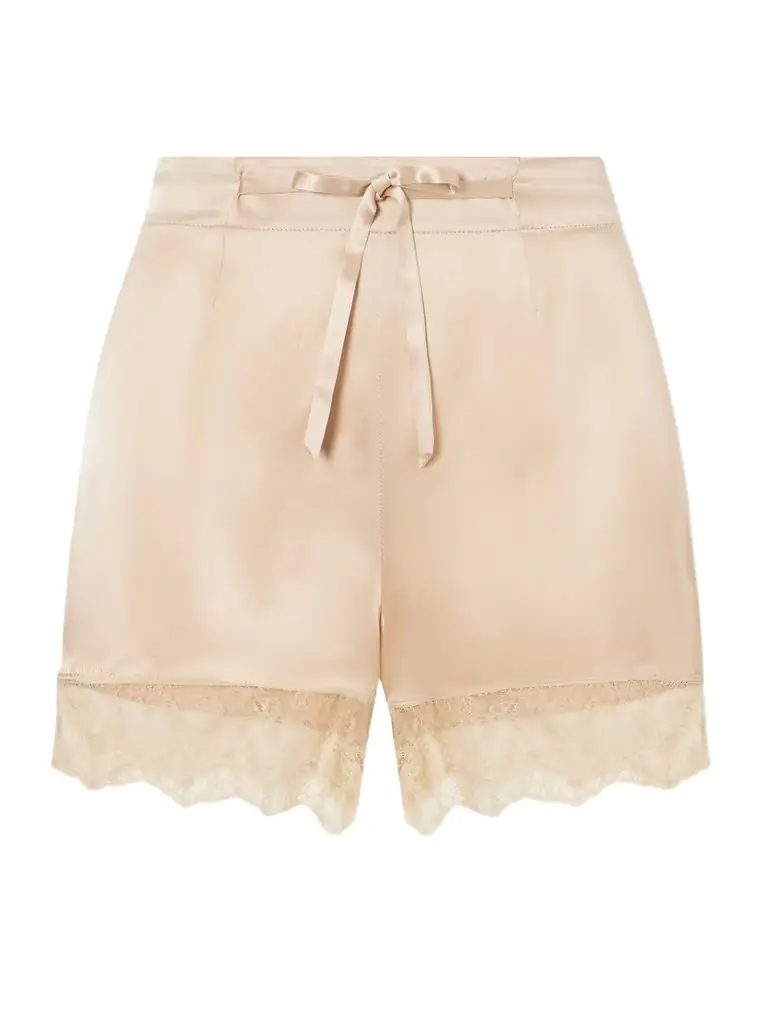 Carine Gilson Lace-trimmed Silk-satin Shorts
