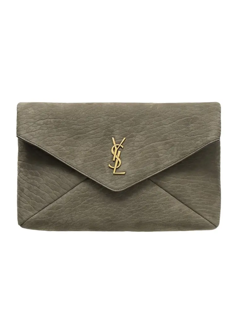 Saint Laurent Cassandre Large Textured-nubuck Clutch