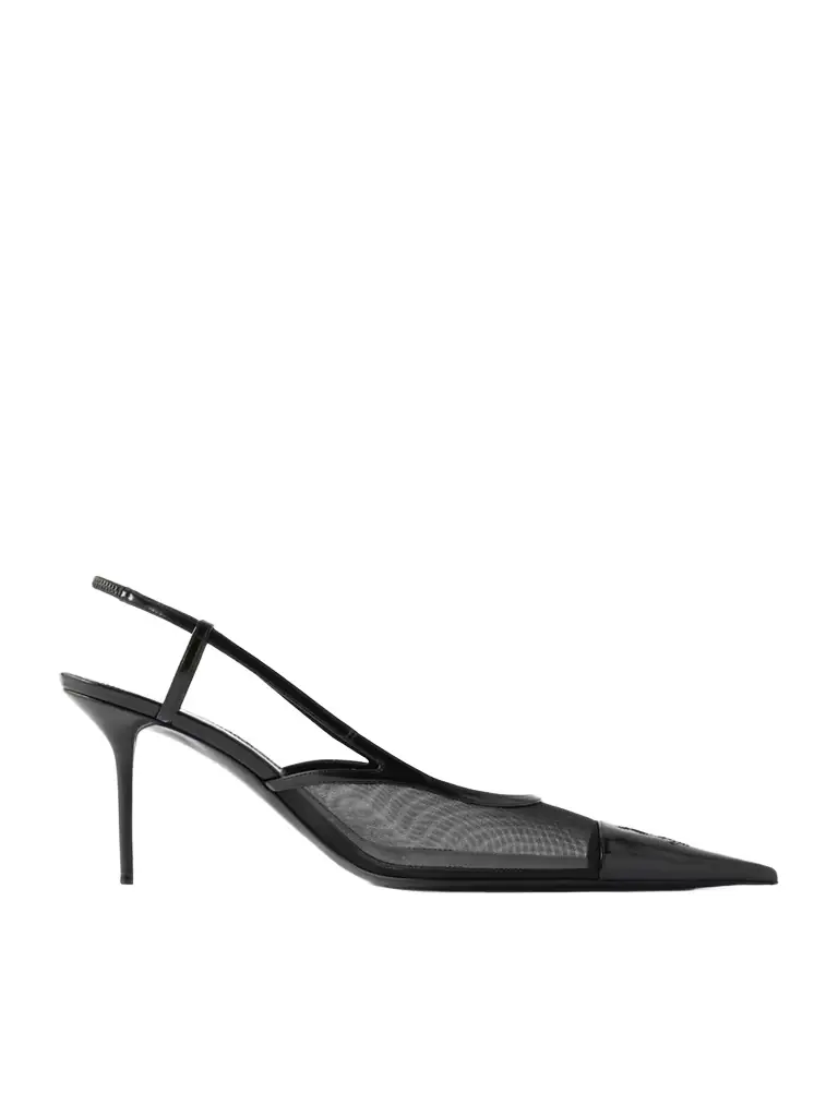 Saint Laurent Renée Embroidered Patent Leather-trimmed Mesh Slingback Pumps