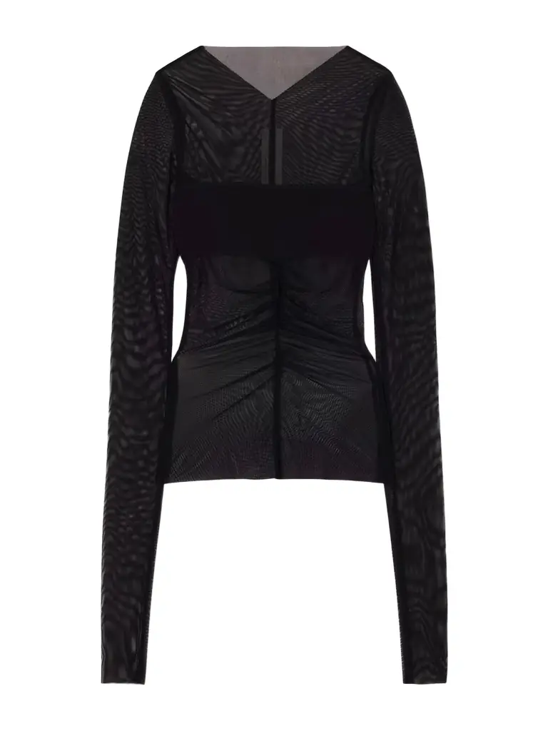 Rick Owens Ruched Stretch-mesh T-shirt