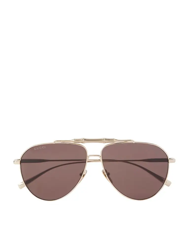 Bamboo Aviator-style Gold-tone Sunglasses
