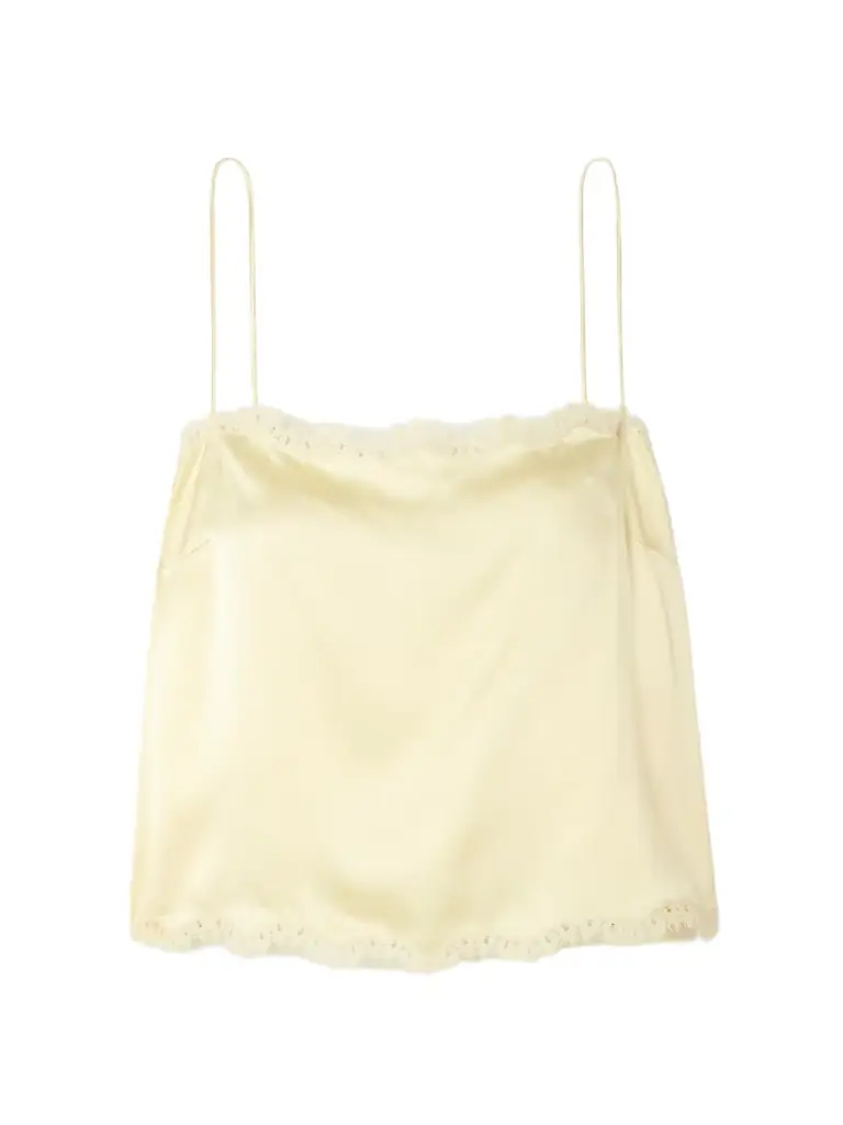 DÔEN Loure Lace-trimmed Silk-satin Top