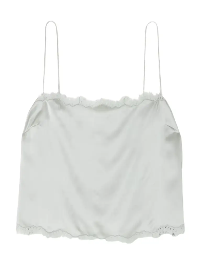 DÔEN Loure Lace-trimmed Silk-satin Top