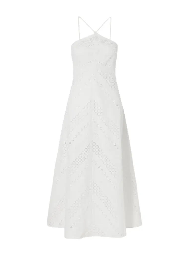 Loretta Caponi Castiglione Broderie Anglaise Cotton Halterneck Midi Dress