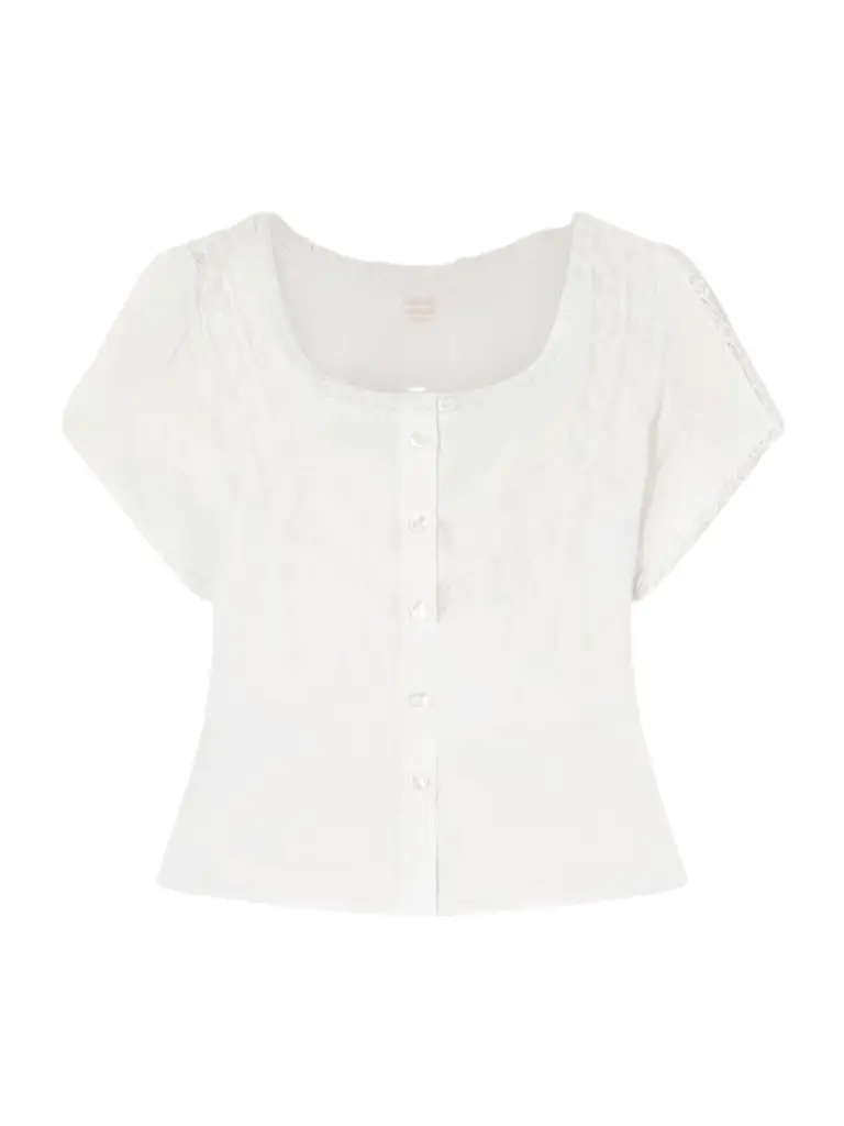 Loretta Caponi Angela Lace-trimmed Cotton Blouse