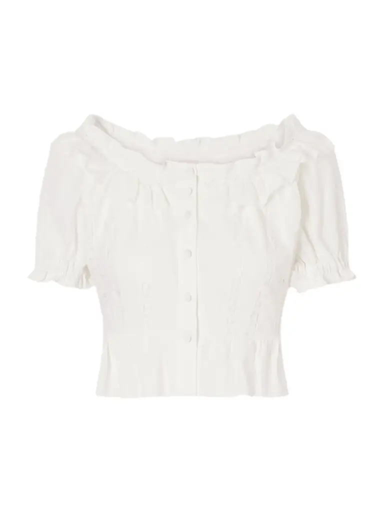 Loretta Caponi Terracina Ruffled Lace-trimmed Cotton-poplin Blouse