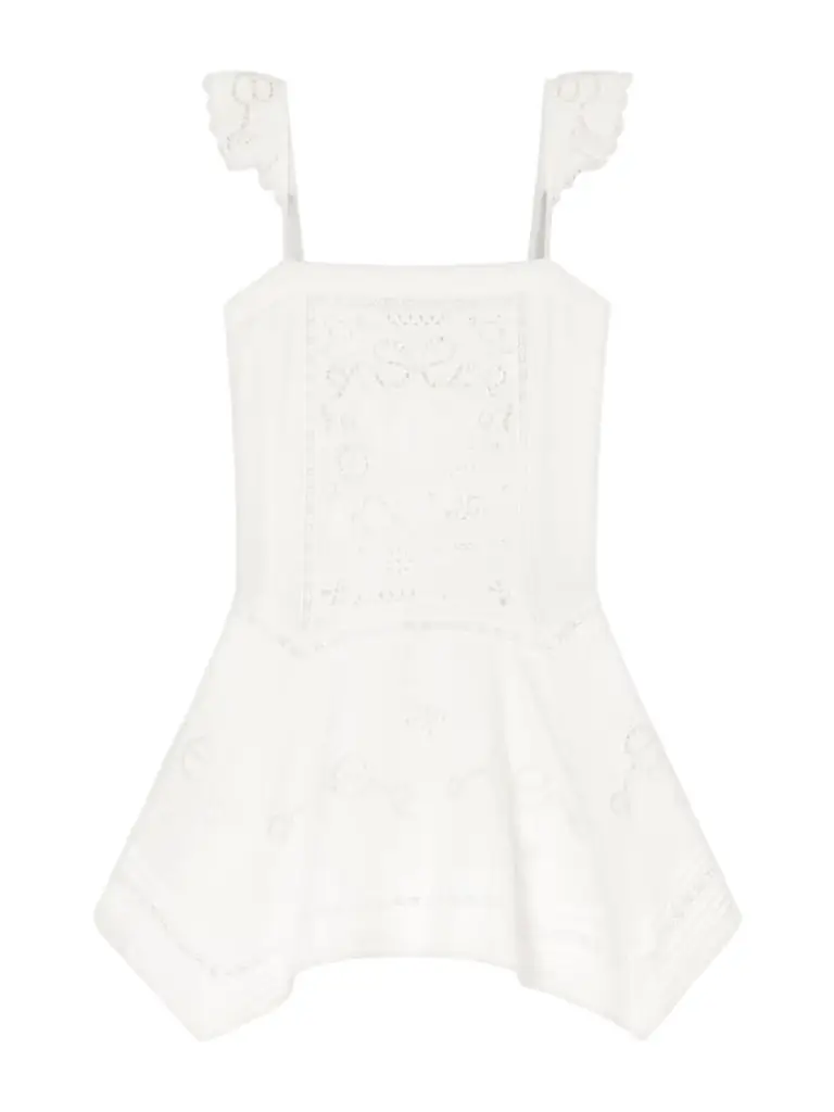 Self-Portrait Asymmetric Embroidered Linen And Cotton-blend Midi Dress
