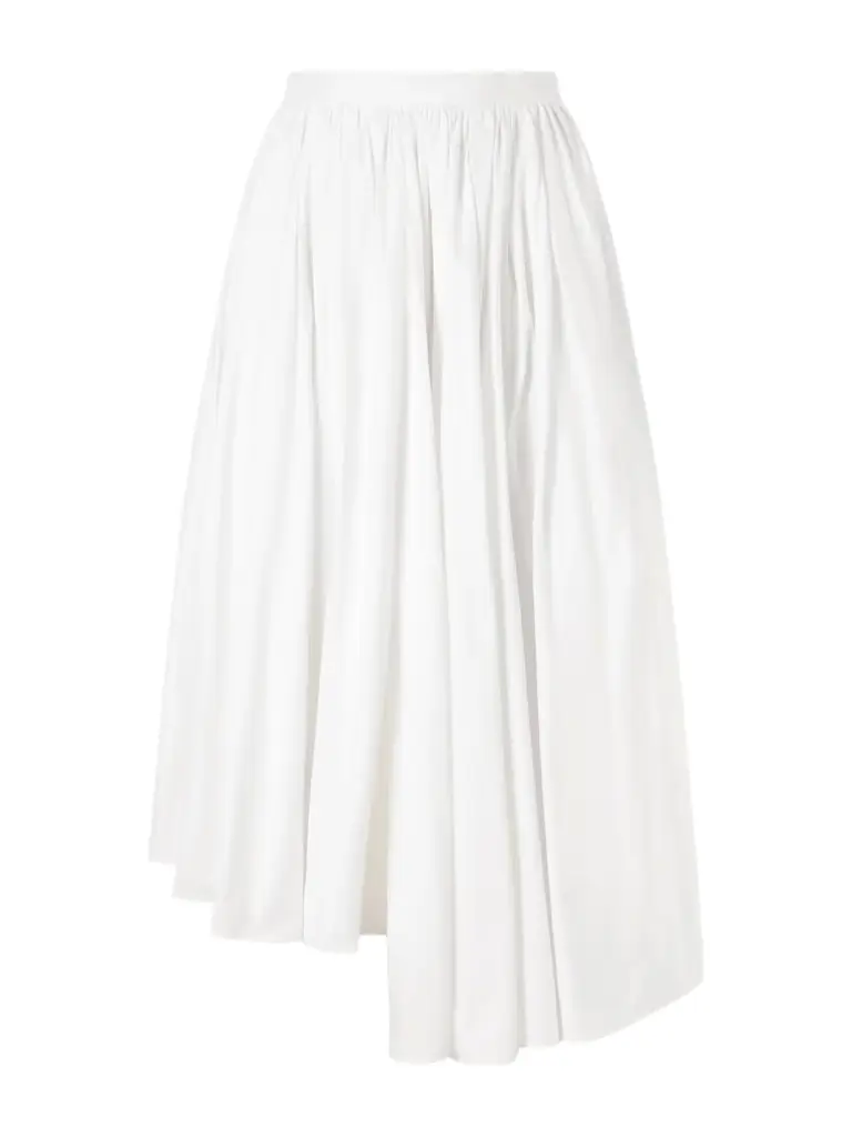 Self-Portrait Asymmetric Gathered Cotton-poplin Midi Skirt