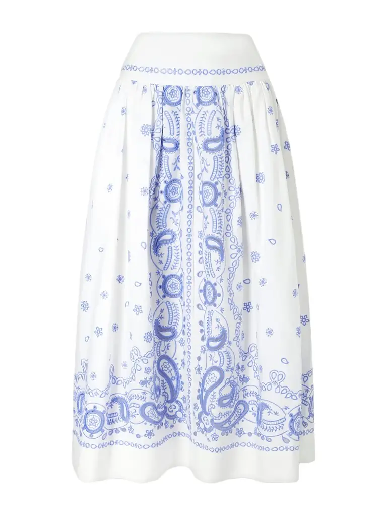 Self-Portrait Tiered Embroidered Cotton-poplin Midi Skirt
