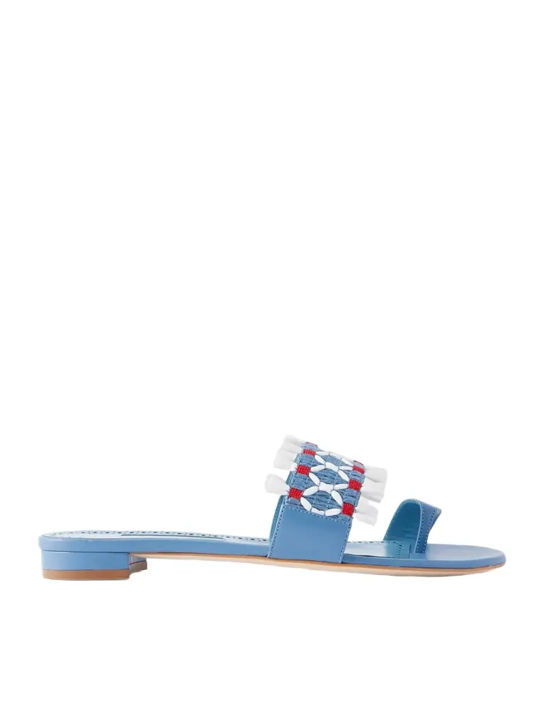 Manolo Blahnik Brava Raffia-trimmed Crocheted Leather Sandals