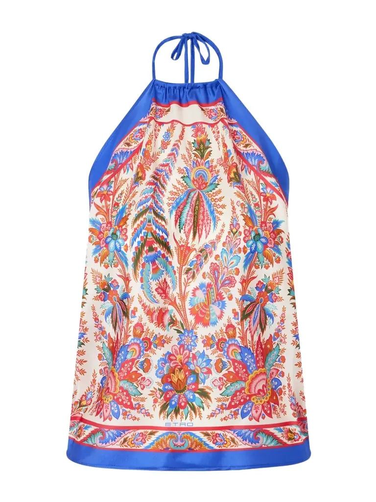 Etro Cropped Printed Silk-satin Halterneck Top