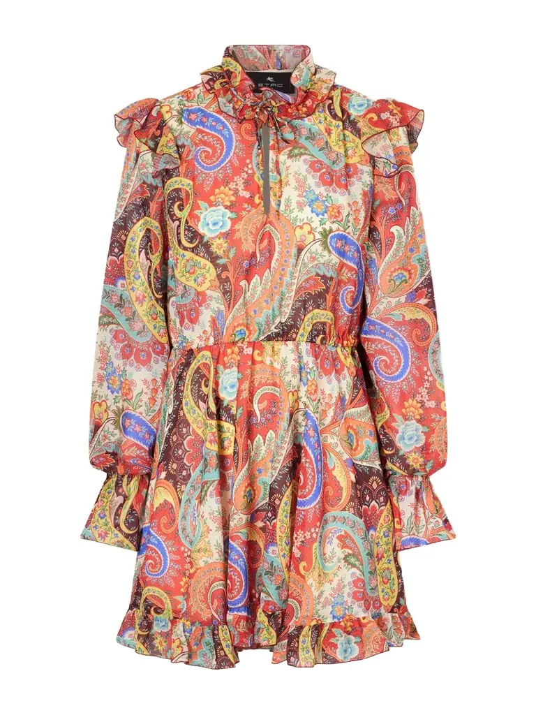 Etro Ruffled Paisley-print Chiffon Mini Dress