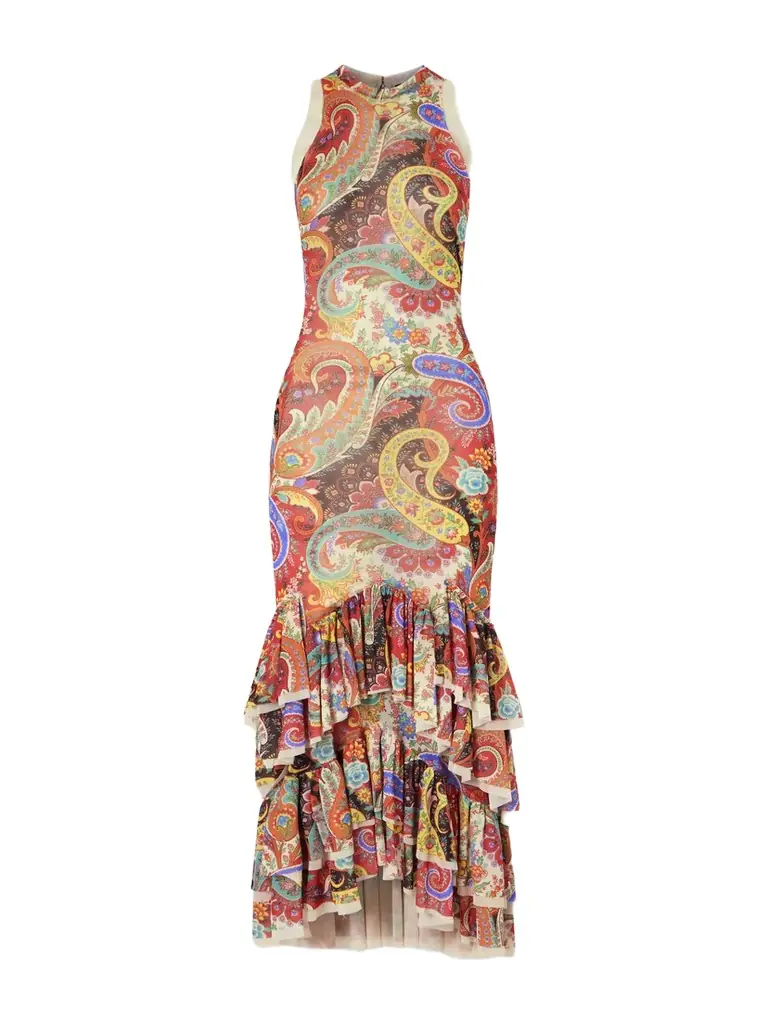 Etro Ruffled Paisley-print Chiffon Midi Dress