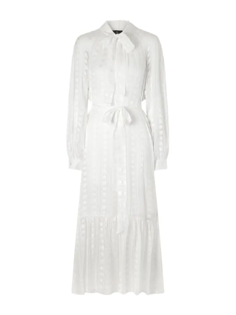 Etro Pussy-bow Belted Tiered Jacquard Silk-chiffon Midi Dress