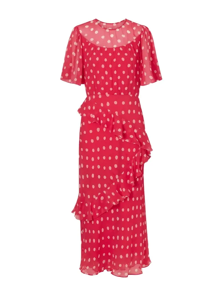Saloni Vida E Ruffled Polka-dot Silk-blend Crepon Midi Dress