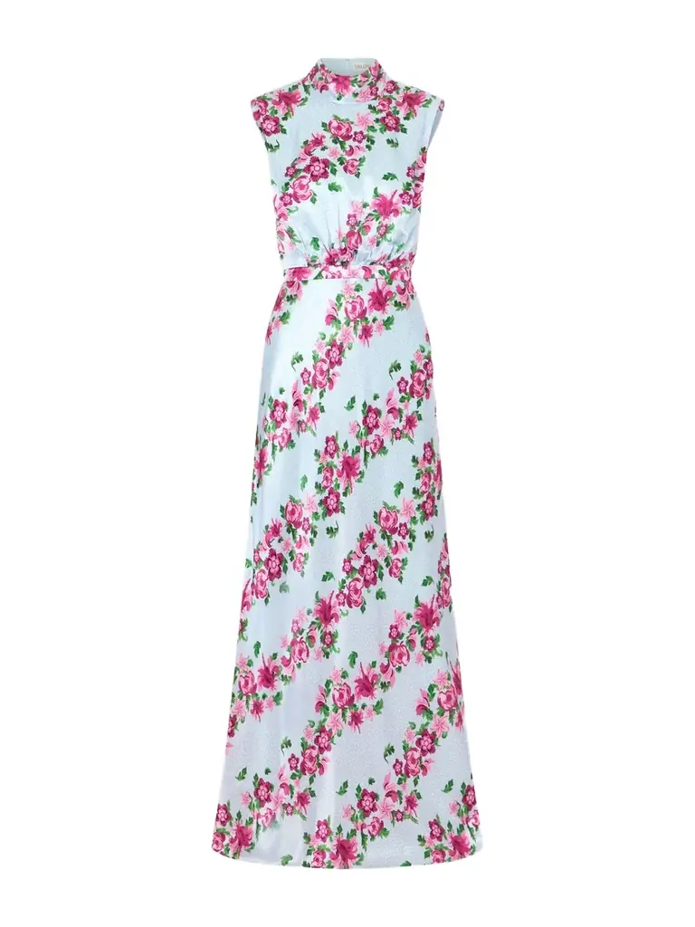 Saloni Fleur Printed Satin Halterneck Gown