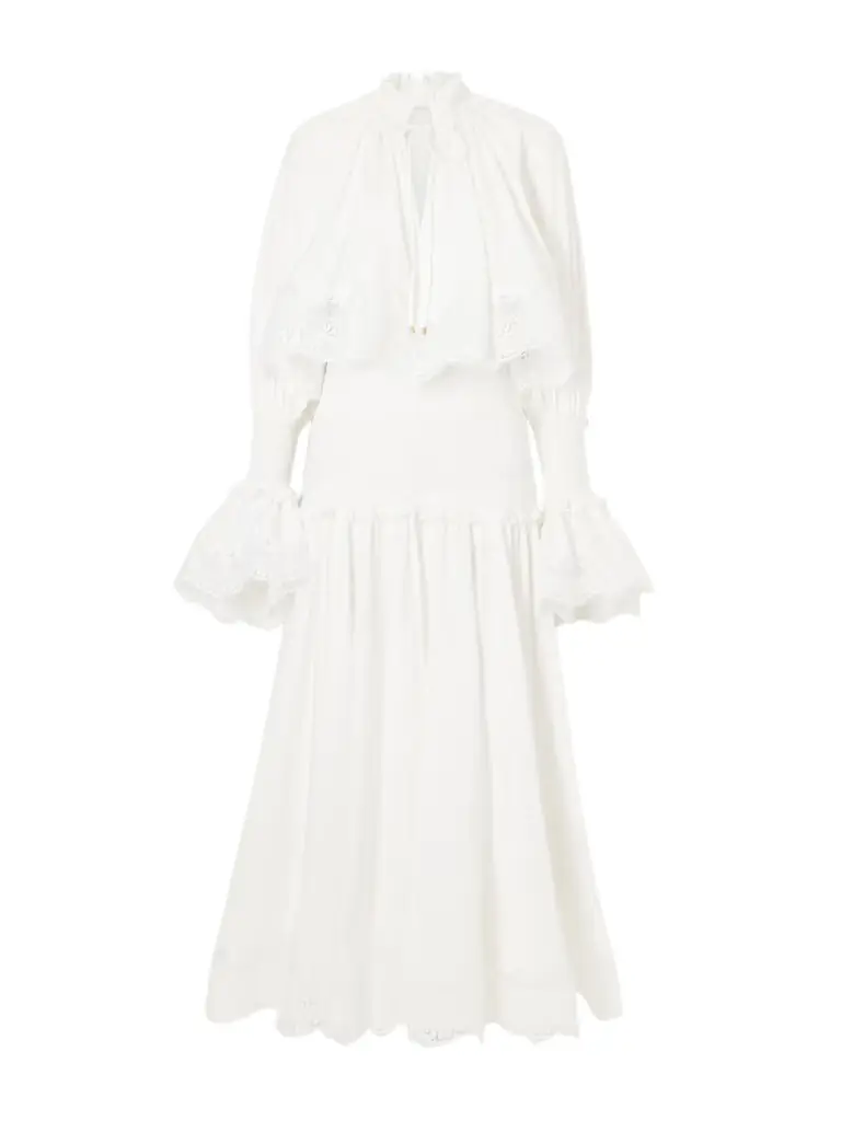Zimmermann Alchemy Ruffled Shirred Lace-trimmed Cotton-poplin Midi Dress