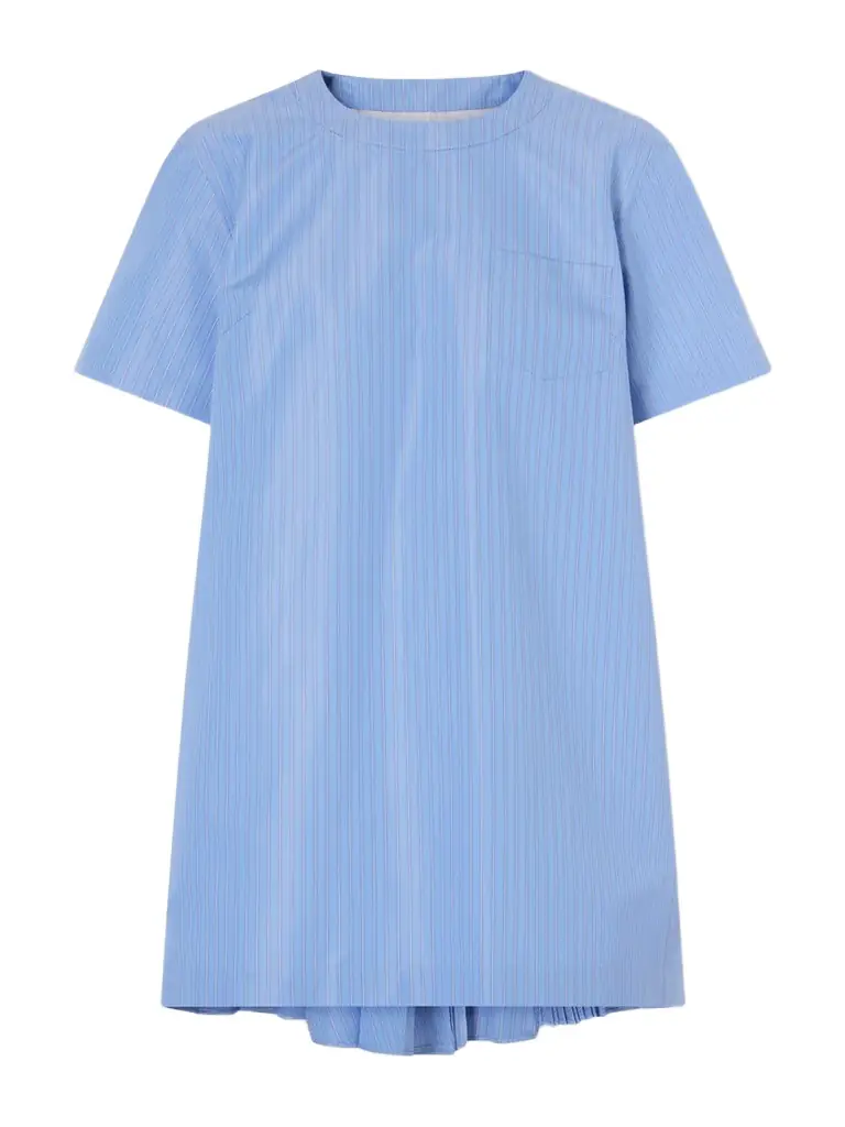 Sacai Pleated Striped Cotton-blend Poplin Mini Dress