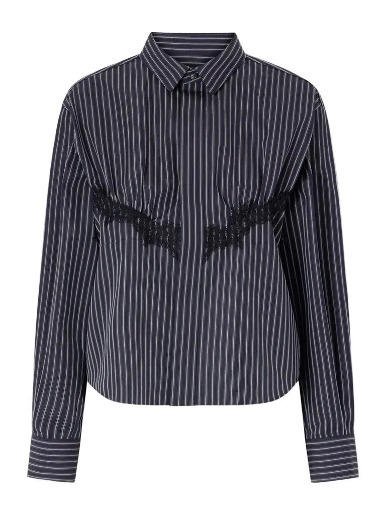 Sacai Striped Lace-trimmed Cotton-blend Poplin Shirt