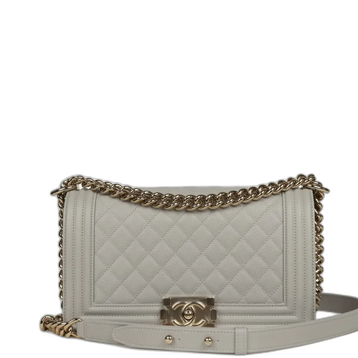 Chanel Chanel Medium Boy Bag Light Grey Caviar Light Gold Hardware