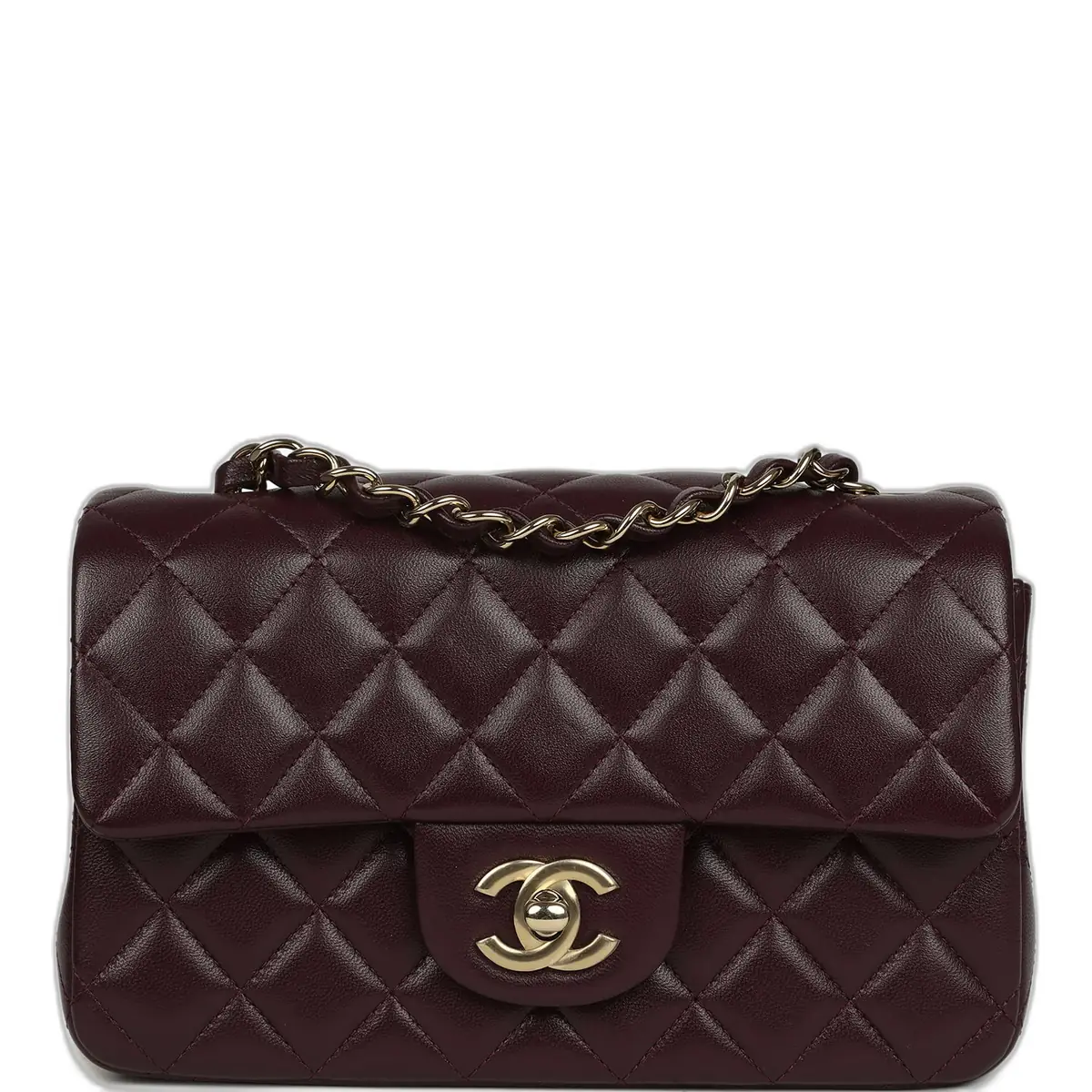 Chanel Chanel Mini Classic Rectangular Flap Bag Burgundy Shiny Lambskin Light Gold Hardware