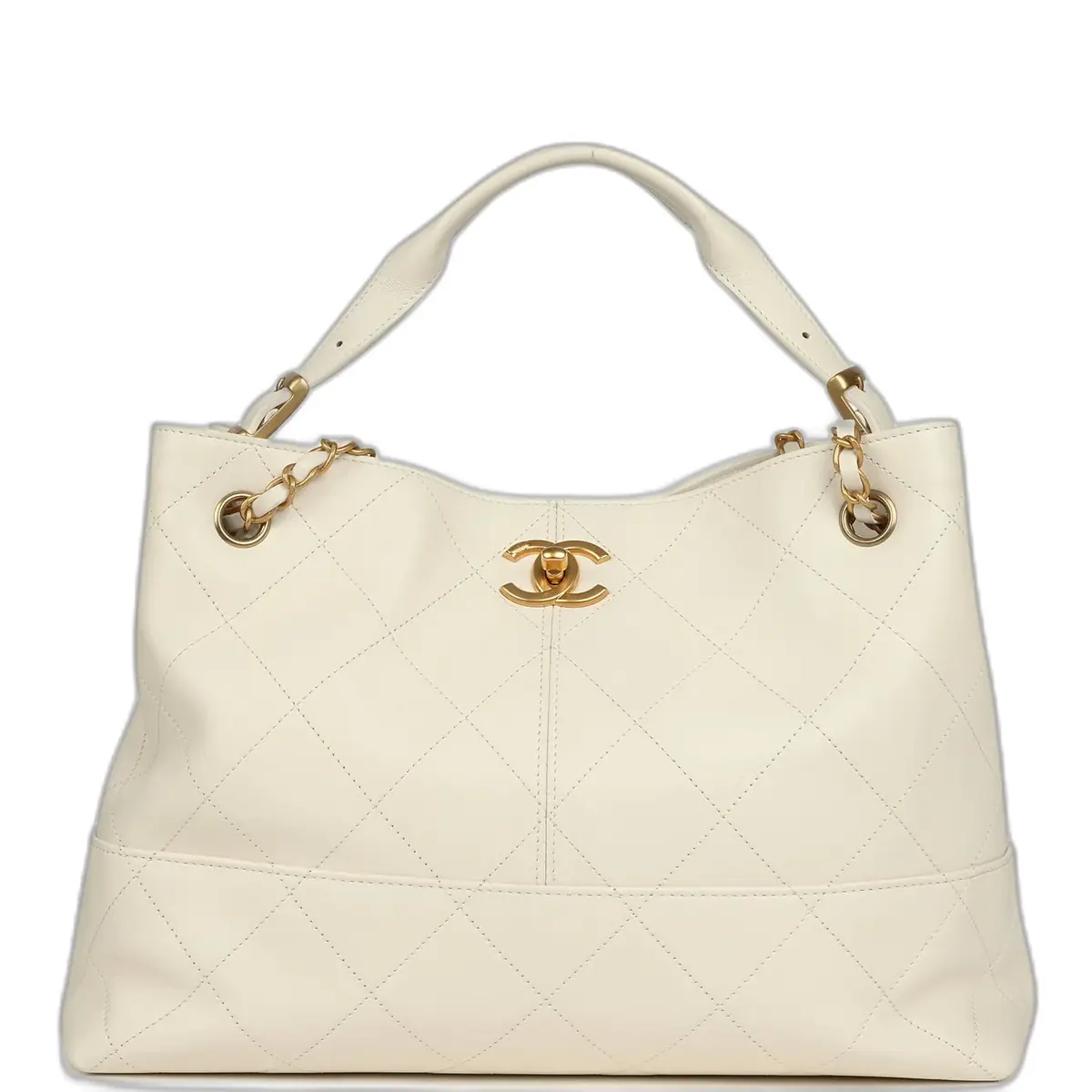 Chanel Chanel Small Coco Hobo Bag White Calfskin Antique Gold Hardware