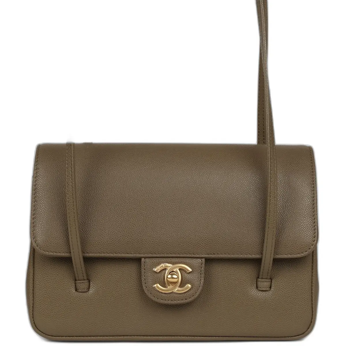 Chanel Chanel Small Preppy Coco Clutch with Straps Dark Khaki Shiny Caviar Brushed Gold Hardware