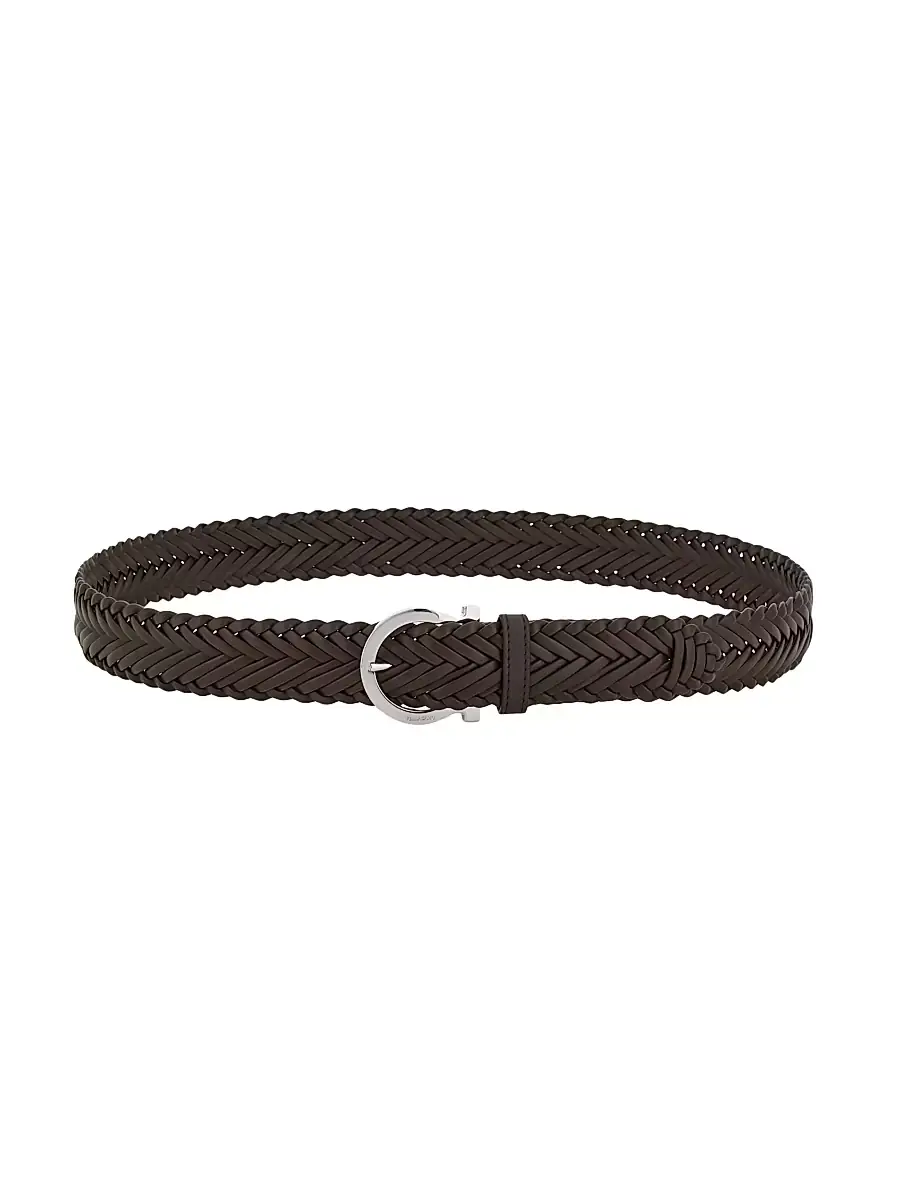 FERRAGAMO Men's Testa Di Moro Woven Leather Belt - Moro