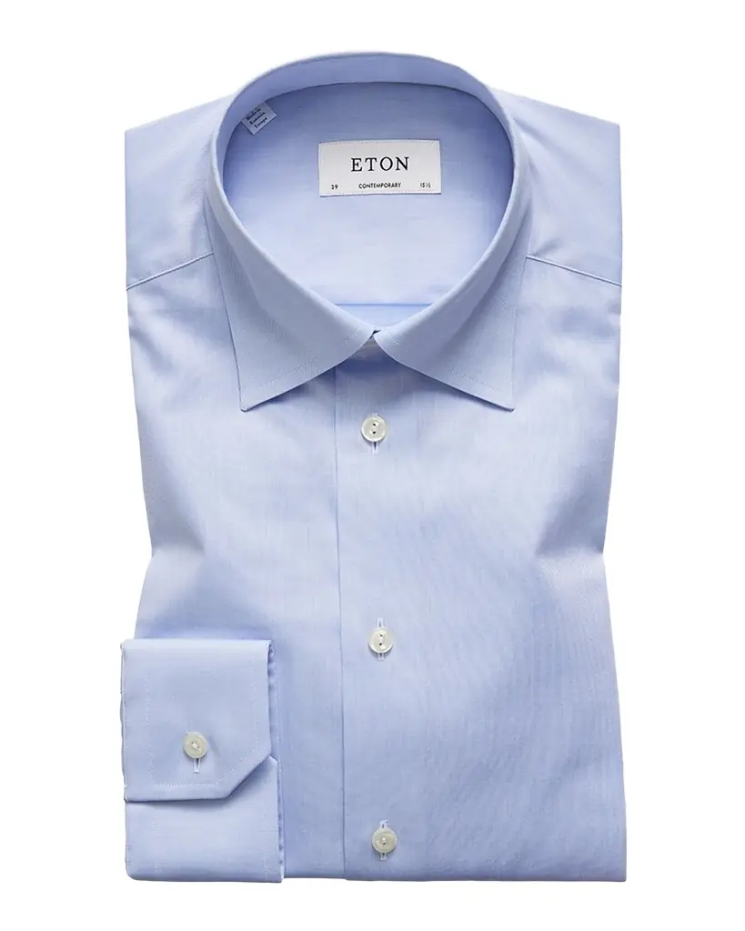 Eton Men 's Contemporary-Fit Twill Dress Shirt with Hidden Button-Down Collar