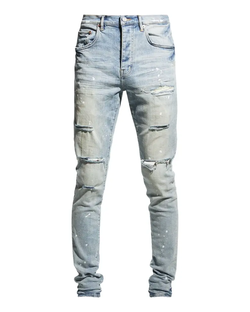 PURPLE Men 's Distressed Light-Wash Paint Jeans