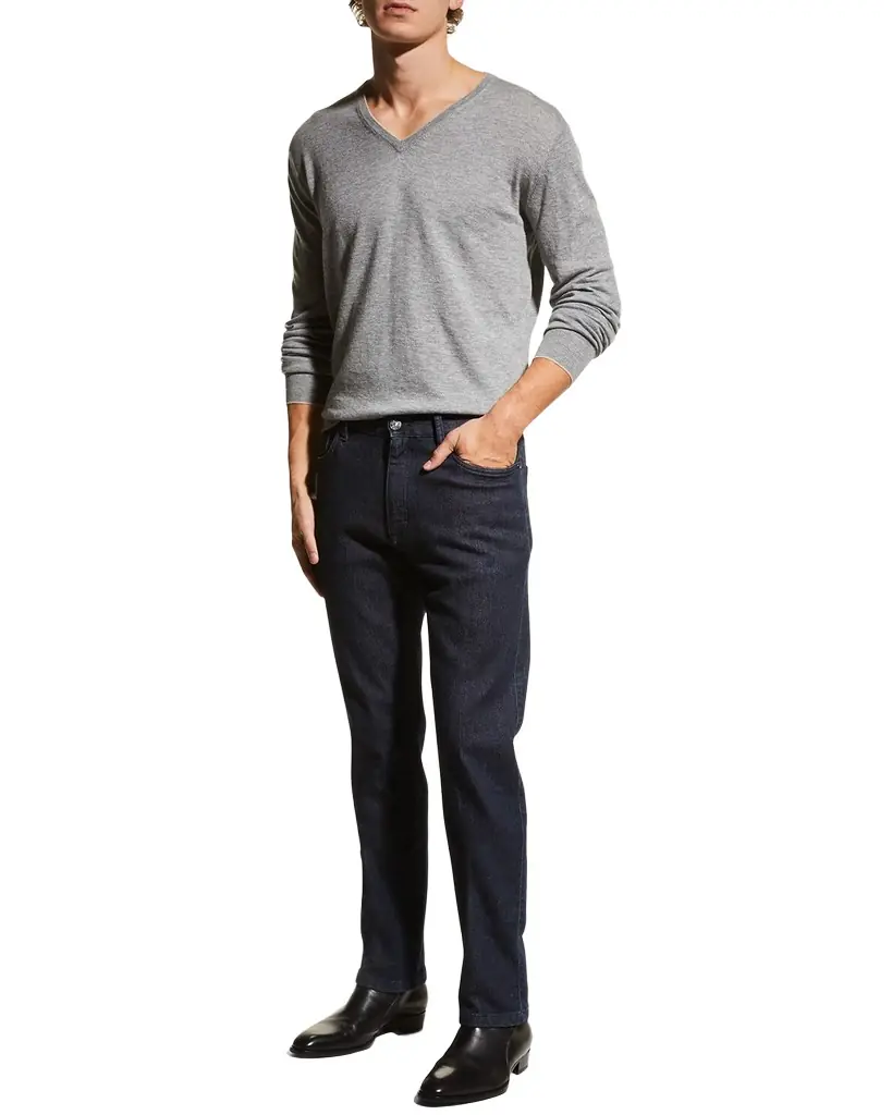 Neiman Marcus Men 's Extra Lightweight Wool-Cashmere V-Neck Sweater