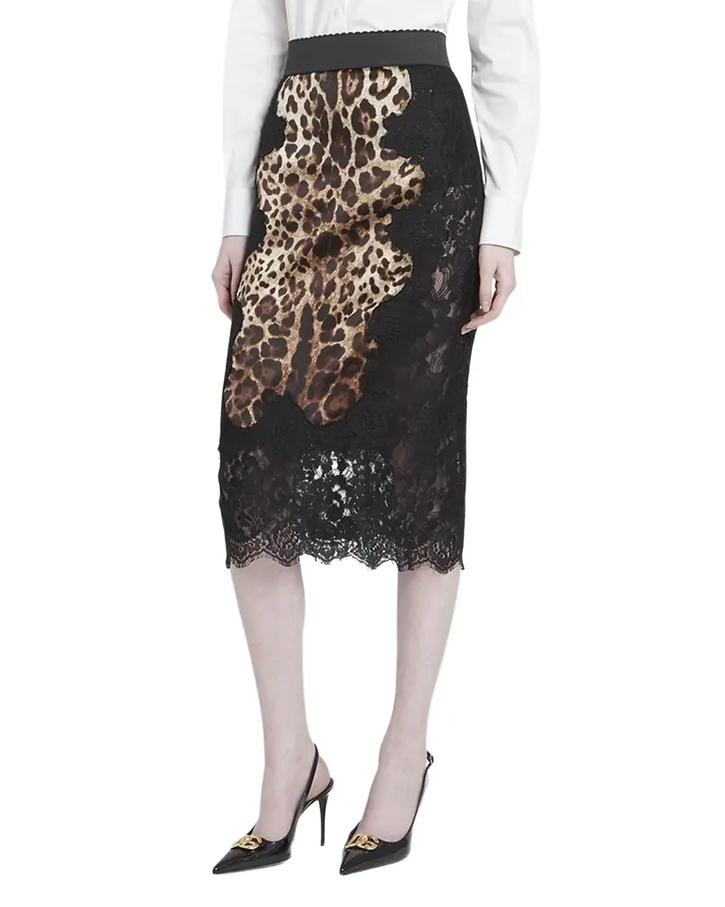 Dolce & Gabbana Leopard-Print Insert Lace Midi Skirt