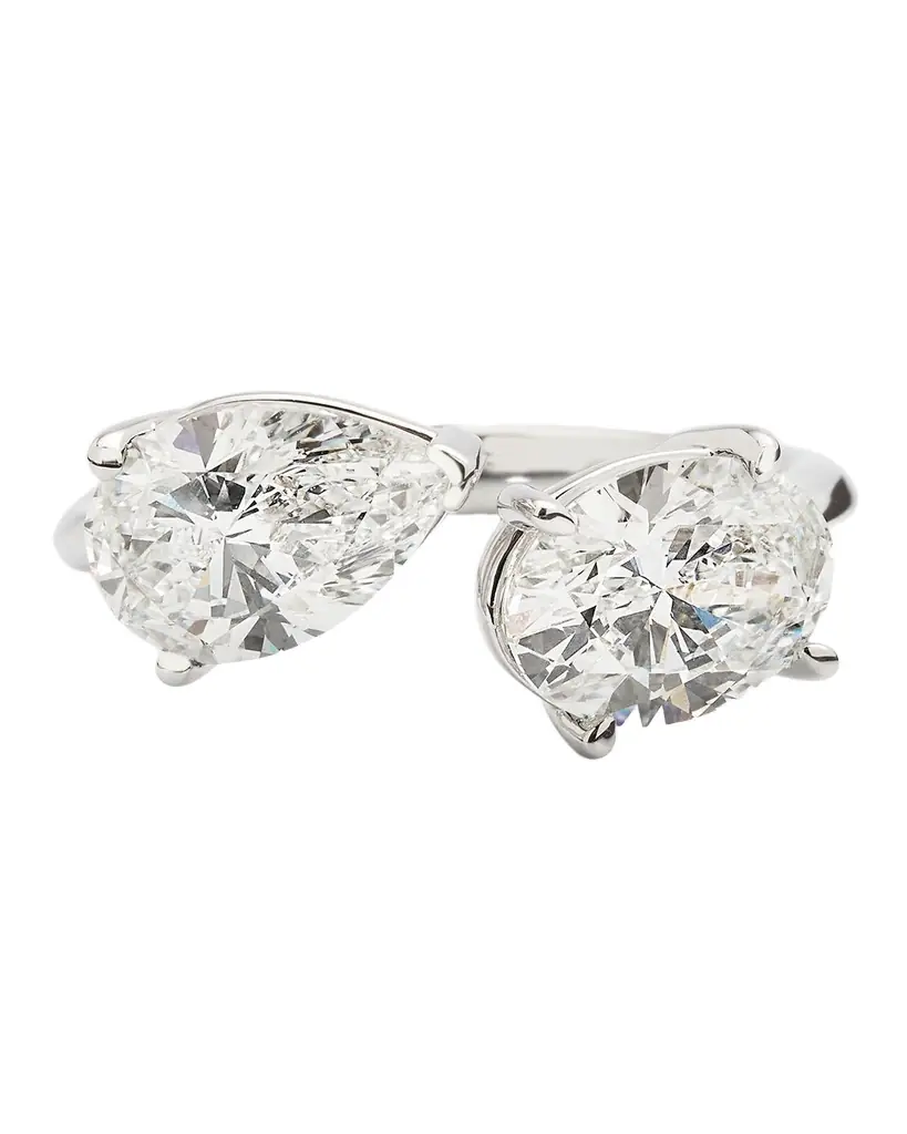 Neiman Marcus Lab Grown Diamonds Lab Grown Diamond 18K White Gold Pear-Shape and Oval Bypass Ring, Size 6