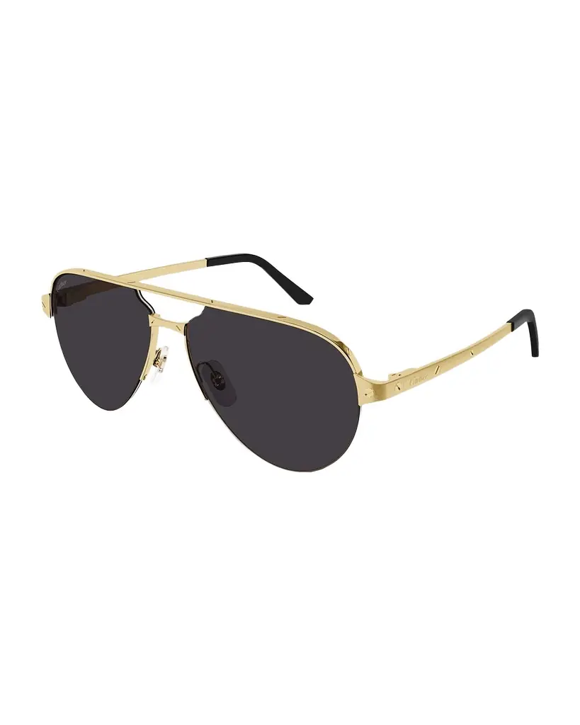 Cartier Men 's Half-Rim Metal Aviator Sunglasses with Logo
