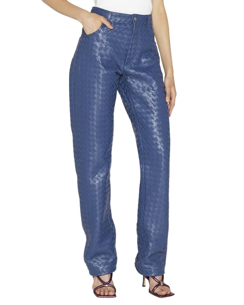 Bottega Veneta Intrecciato Woven Leather Straight Leg Trousers