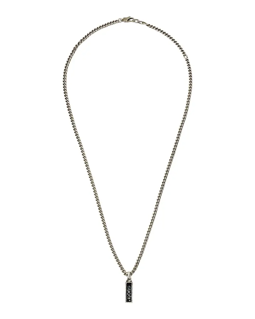 Gucci Men 's Enamel Logo Pendant Chain Necklace
