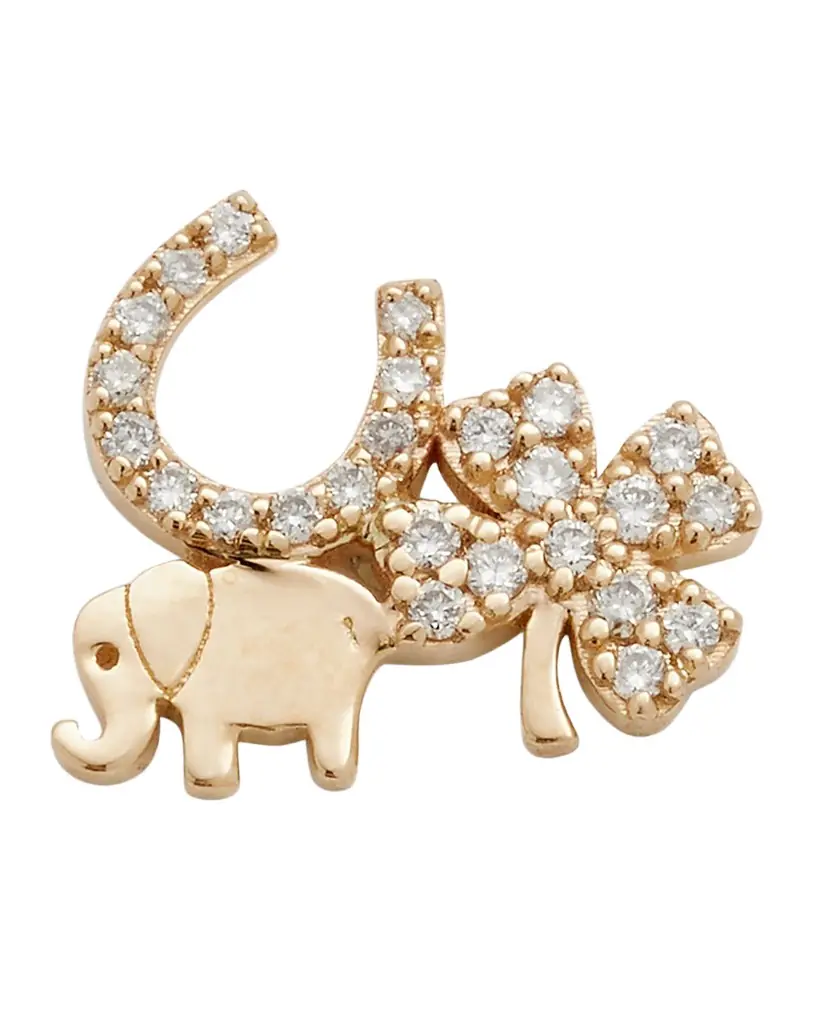Sydney Evan 14k Gold Elephant Stud Earring with Diamonds