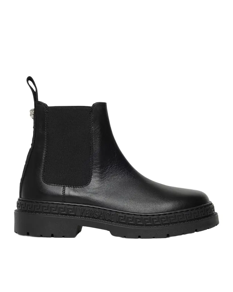 Versace Girl 's Greca Calf Leather Chelsea Boots, Kids