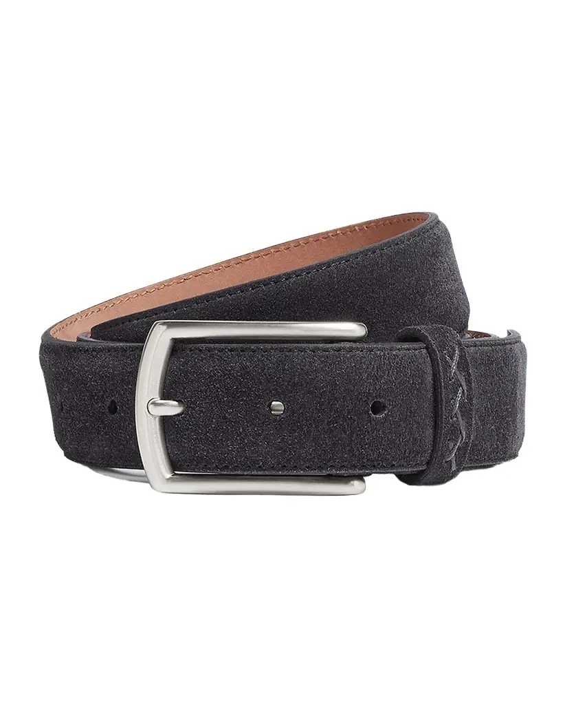 ZEGNA Men 's Triple Stitch Leather Belt